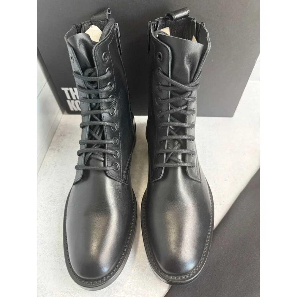 The Kooples Men's‎ Ranger Black Leather Lace-Up Combat Boots Zippers FR 41/US 7